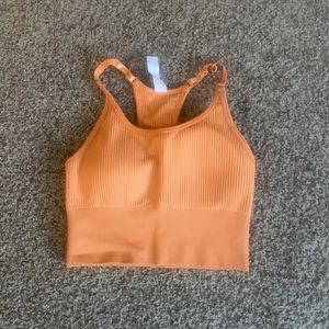 Balance Athletica orange linear longline bra with removable cups size small